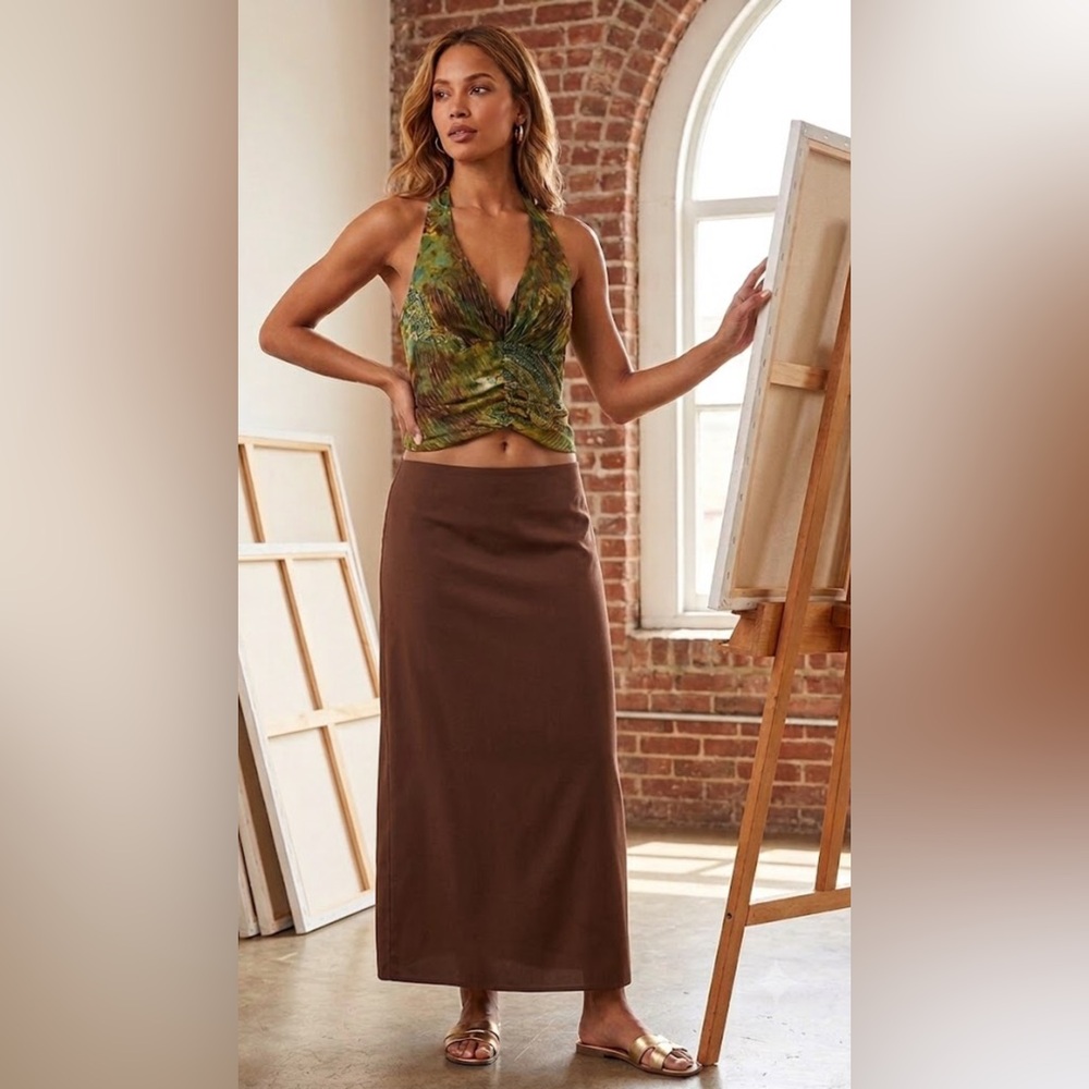 Women's Olive Halter Paisley V-Neck blouse